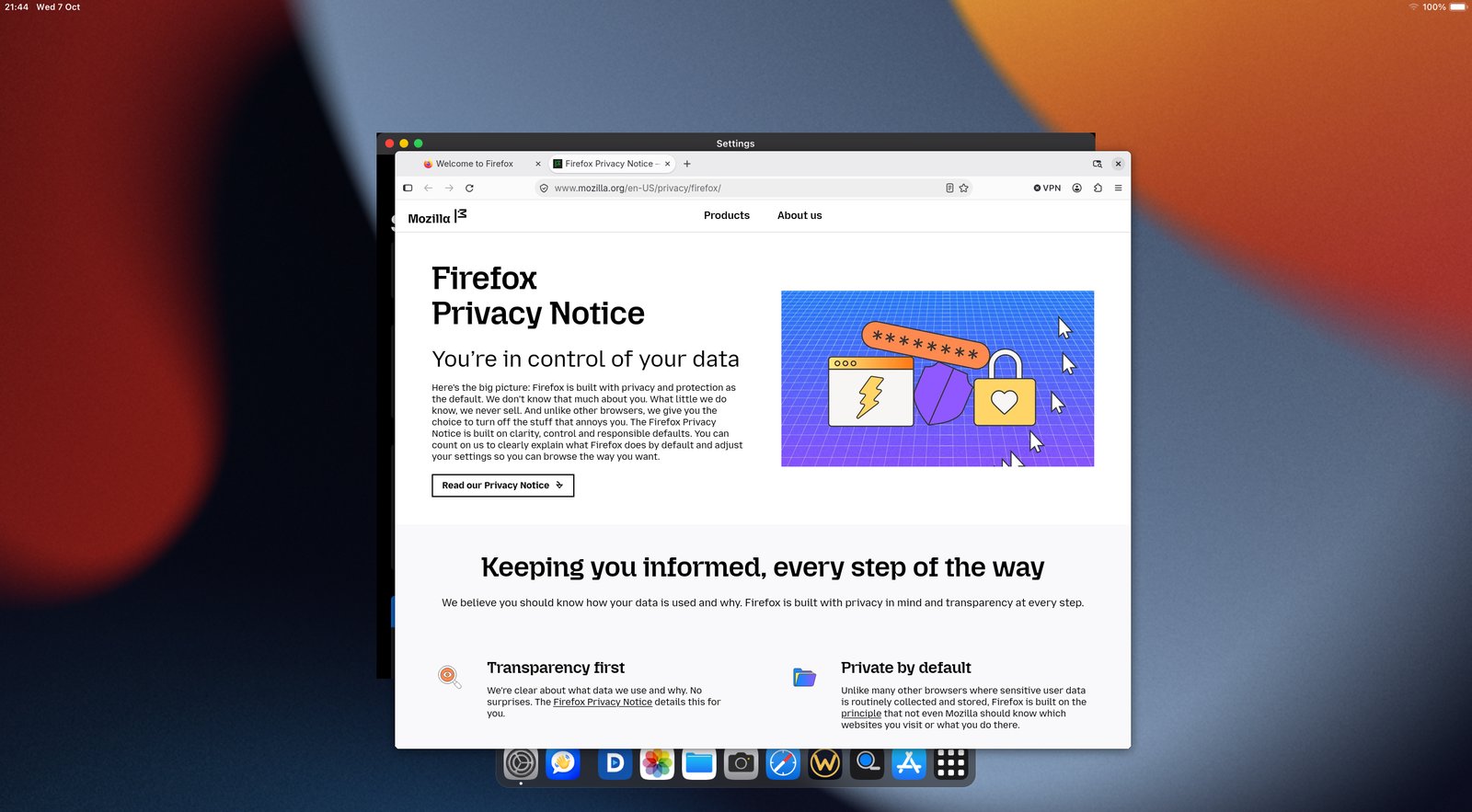 BifrOSt desktop with overlapping app windows over a wallpaper, a menu bar at the top and a dock at the bottom.